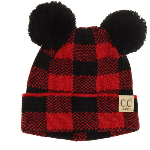 BABY Buffalo Plaid Pom Pom Beanie