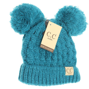 KIDS SOLID DOUBLE POM CC BEANIES
