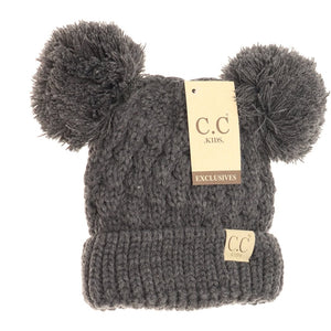KIDS SOLID DOUBLE POM CC BEANIES
