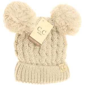 KIDS SOLID DOUBLE POM CC BEANIES