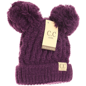 KIDS SOLID DOUBLE POM CC BEANIES
