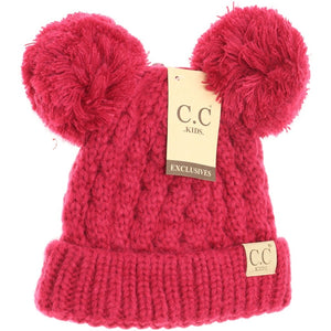 KIDS SOLID DOUBLE POM CC BEANIES