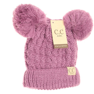 KIDS SOLID DOUBLE POM CC BEANIES