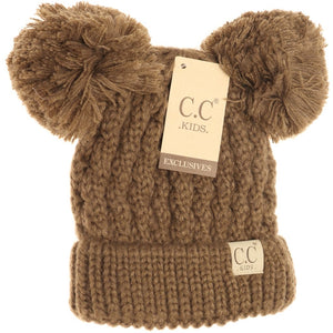 KIDS SOLID DOUBLE POM CC BEANIES