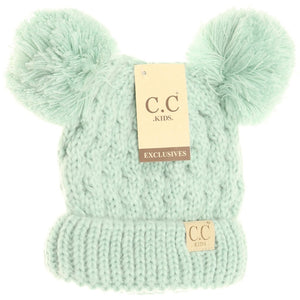 KIDS SOLID DOUBLE POM CC BEANIES